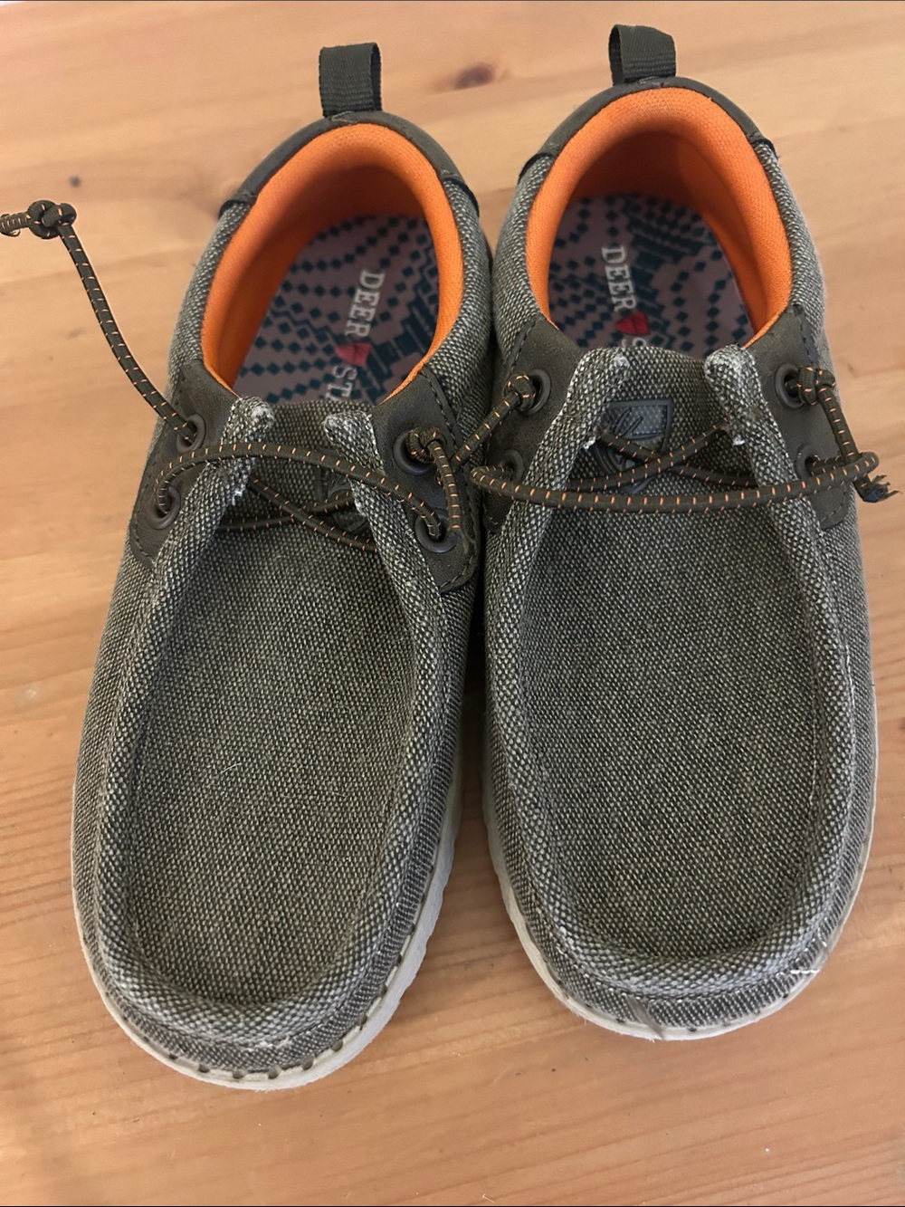 Deer Stags Gray Canvas Slip-On Loafers with Orange Lining